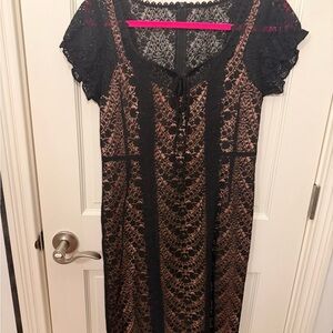 Nanette Lepore Black and Brown Lace Midi Dress